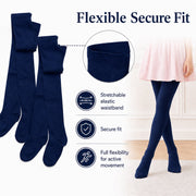 Sock Stack Girls Cotton Lycra Tights 3 Pairs Cotton Rich Back To School Uniform Reinforced Heel Toe Multipack Value