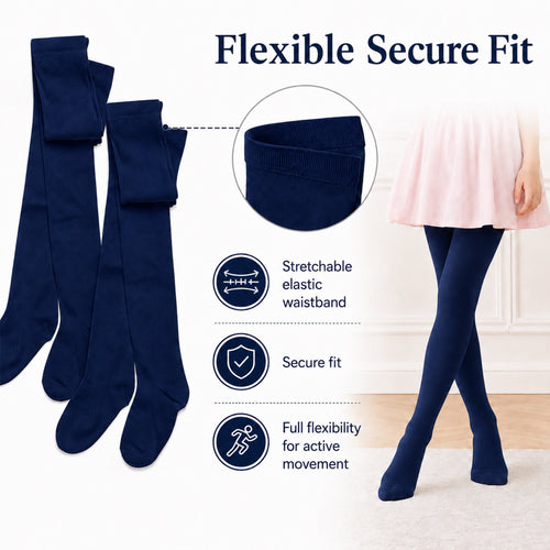 Sock Stack Girls Cotton Lycra Tights 3 Pairs Cotton Rich Back To School Uniform Reinforced Heel Toe Multipack Value