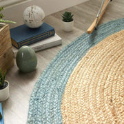 Bordered Duck Egg Blue Jute Rug