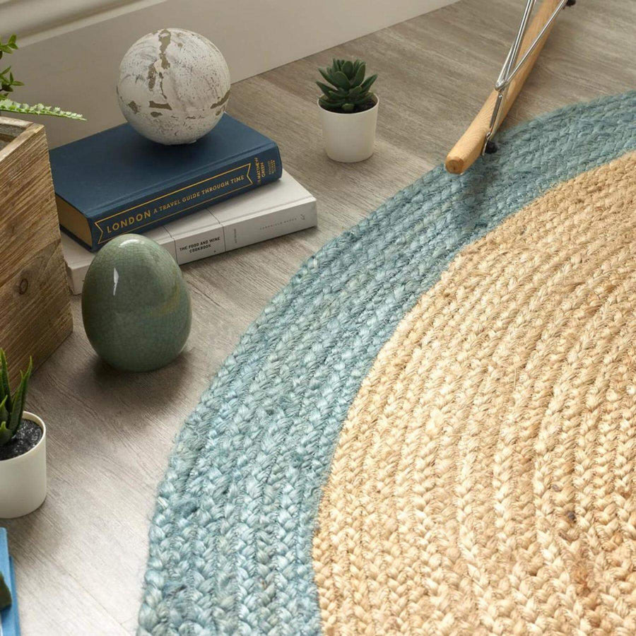 Bordered Duck Egg Blue Jute Rug