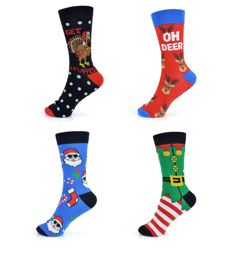 Sock Stack 4 Pack Mens Christmas Socks Cotton Rich Novelty Festive Designs UK 6-11 EUR