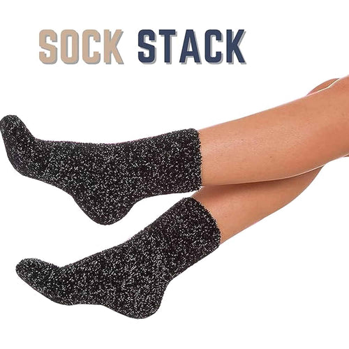 Sock Stack Womens Slipper Socks Fluffy Warm Fuzzy cosy 4 Pack Purple Black UK Size 4-8