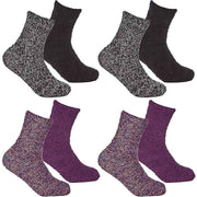 Sock Stack Womens Slipper Socks Fluffy Warm Fuzzy cosy 4 Pack Purple Black UK Size 4-8