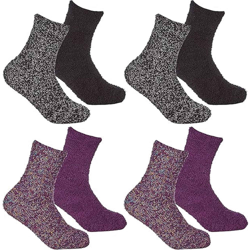 Sock Stack Womens Slipper Socks Fluffy Warm Fuzzy cosy 4 Pack Purple Black UK Size 4-8