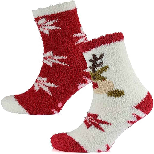 Sock Stack Ladies Christmas Slipper Socks Non Skid Gripper Soles 4 Pack Rudolph Super Soft Non-Slip Indoor Sock