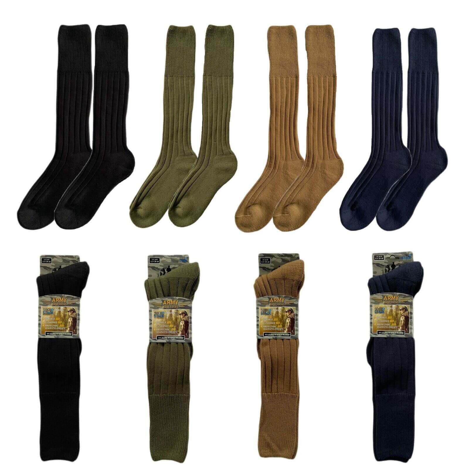 Sock Stack 4 Pack Men's Knee High Army Socks Cushioned Terry Reinforced Toe Arch Support