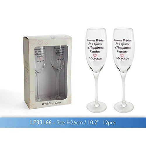 Romantic "Wedding Day" Mr and Mrs Set of 2 Champagne Flutes With Presentation Box
