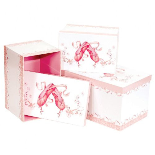 Girls Ballet Shoes Set Of 3 Pink Storage Boxes