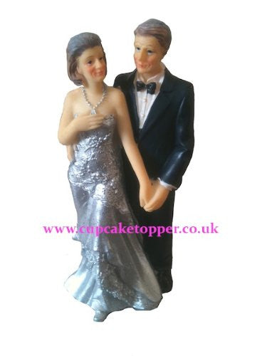 Bride and Groom Wedding Cake Topper - Silver