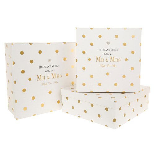 Set of 3 Storage Boxes - "Hugs & Kisses Mr & Mrs Happy Ever After" Dotty Design Wedding Keepsake
