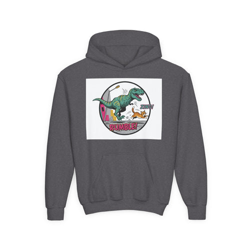 T-Rex Chase Dino Rumble Youth Hoodie | Dinosaur Graphic Sweatshirt