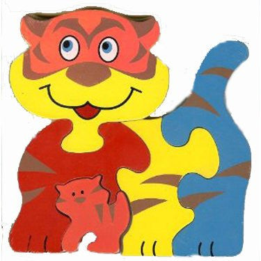 Traditional Wood'n'Fun: Baby/Toodler Wooden Colourful Tiger & Cub Jigsaw/Puzzle.