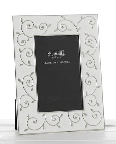Silver Plate and White Epoxy Photo Frame with Ornate Swirl Design, 8" x 10" Photo
