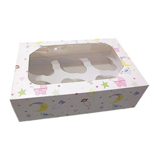 CLUB GREEN Cupcake Box Baby Shower, White, 240 x 165 x 75 mm, Pack of 2