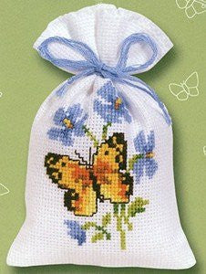 Butterfly and Blue Flowers Potpourri Bag Cross Stitch Kit