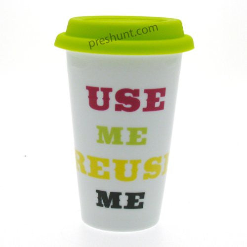 Use Me Reuse Me - Double Walled Ceramic Travel Mug - Green
