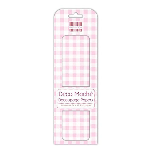 Trimcraft Deco Mache Paper 10.25-inch x 1 4.75-inch Pink Gingham, Acrylic, Multicoloured, 3-Piece