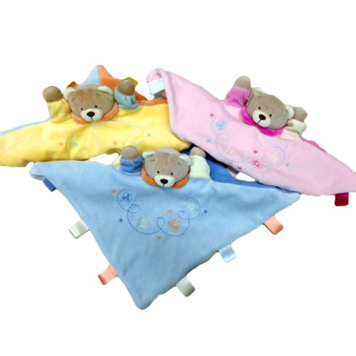 Comfort Blanket Soft Bear With colourful Tactile Ribbon Tabs