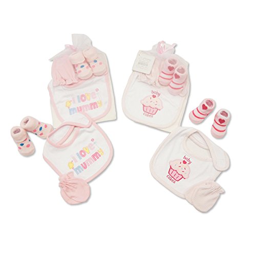 nursery time 3 piece gift set socks bib mittens one supplied(i love mummy)
