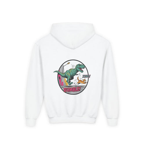 T-Rex Chase Dino Rumble Youth Hoodie | Dinosaur Graphic Sweatshirt
