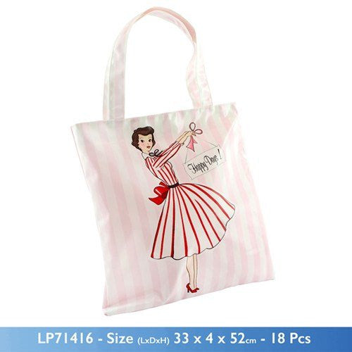 Pink 1950 Female Inspired Vintage Waterproof Shopping / Tote 2 Handle Bag