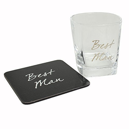 Wedding Best Man Whisky Glass & Coaster Thank You Gift LP