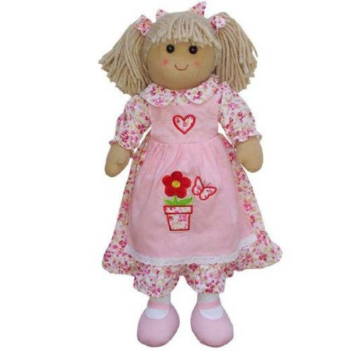 Large Rag Doll with Pink Floral Dress & Apron