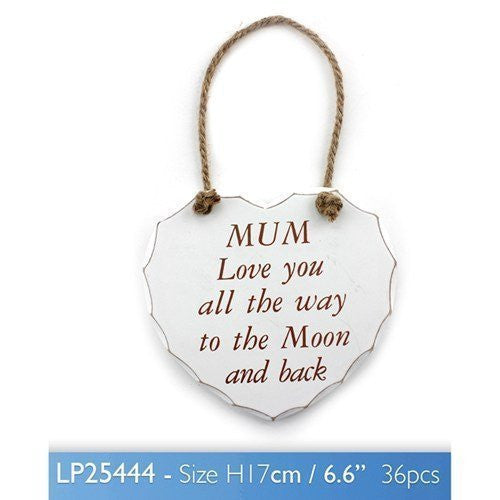 White "Mum, Love you all the way to the Moon and back" Shabby Chic Hanging Plaque