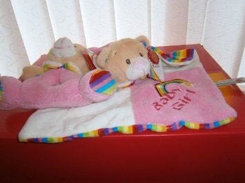 baby keel rainbow rattle & comfort blanket pink