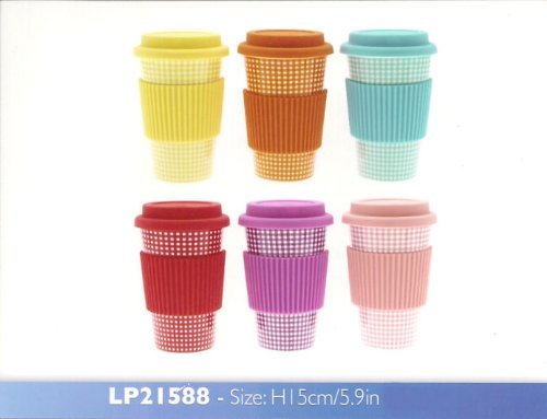 Gingham Insulated Take Away Travel Eco Mug Silicon Lid & Band 6 Colours