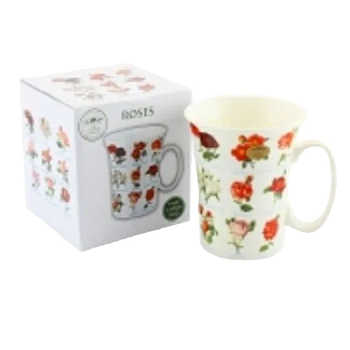 Rose Lovers Multi Rose Breeds Fluted Fine China Mug in a Gift Box