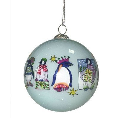 Penguin Hand Painted Glass Ball Ornament by Emma Ball