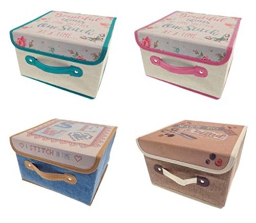 Sewing Knitting or Craft Storage Box 28cm x 28cm x 17cm (Blue/Brown)