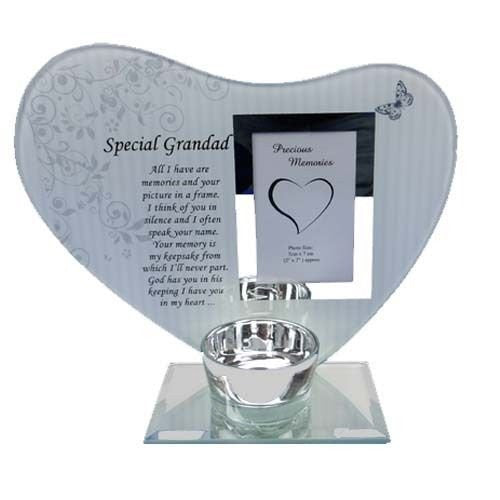 special grandad heart plaque & t-light holder glass