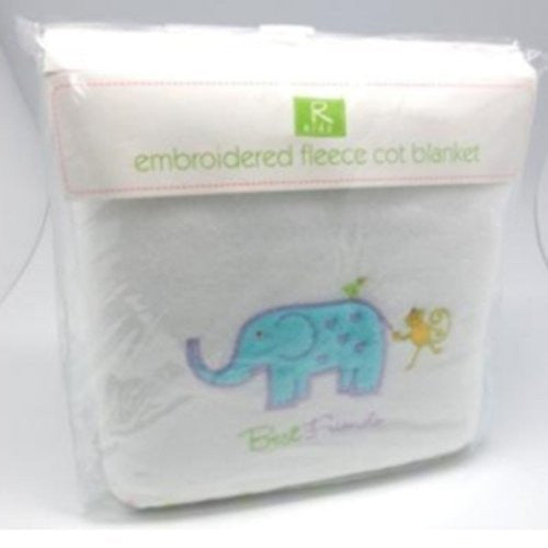 embroidered fleece cot blanket white with elliphant