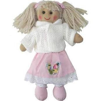 Rag Doll With White Cardigan & Pink Dress.