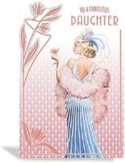 Art Deco 1920's Flapper Lady - Fabulous Daughter - Glittered & Foiled Birthday Card