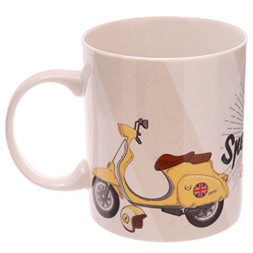 Puckator mug247 Mug in Fine Bone China Scooter by Evans Jack Fine Bone China Yellow, Orange, Blue, White, Brown 11x8,5x9,5 cm