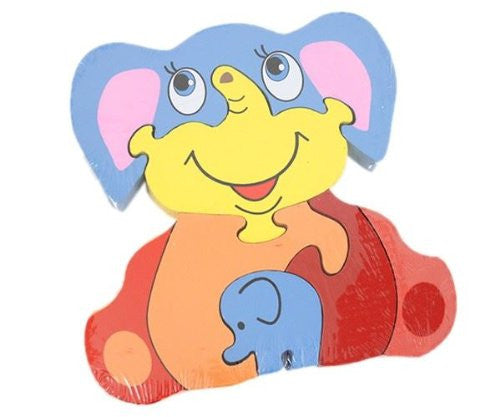 Traditional Wooden Painted Shape Fit Wild Jungle Animal Puzzle - Elephant & Calf