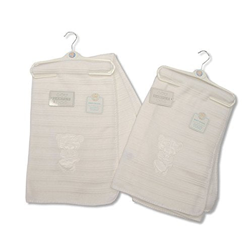 Fancy Classic Collection Baby teddy embroidered white shawl with picot edge by Nursery Time