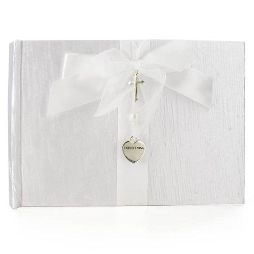 Silver Cross & Heart Christening Guest Book, gift