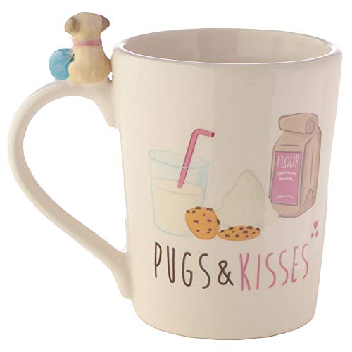 Cute Ceramic Pug Mug with Pug & Cookies on the Handle