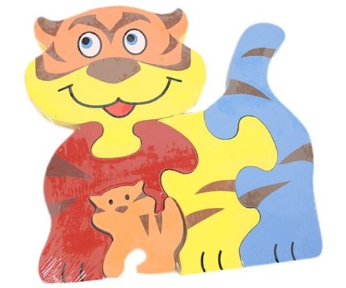 Traditional Wooden Painted Shape Fit Wild Jungle Animal Puzzle - Tiger & Cub