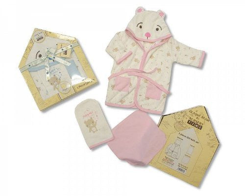Classic Bear 3 Piece Baby Cotton Gift Set - PINK