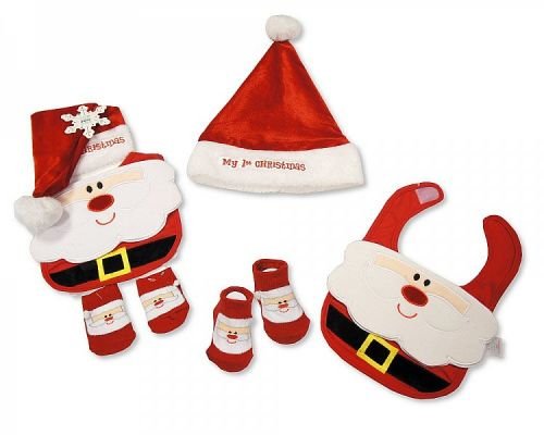 Baby Bib, Socks and Hat Christmas Set - Santa