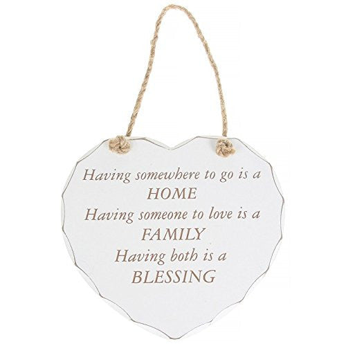 White "Home, Family, Blessing" Shabby Chic Hanging Plaque