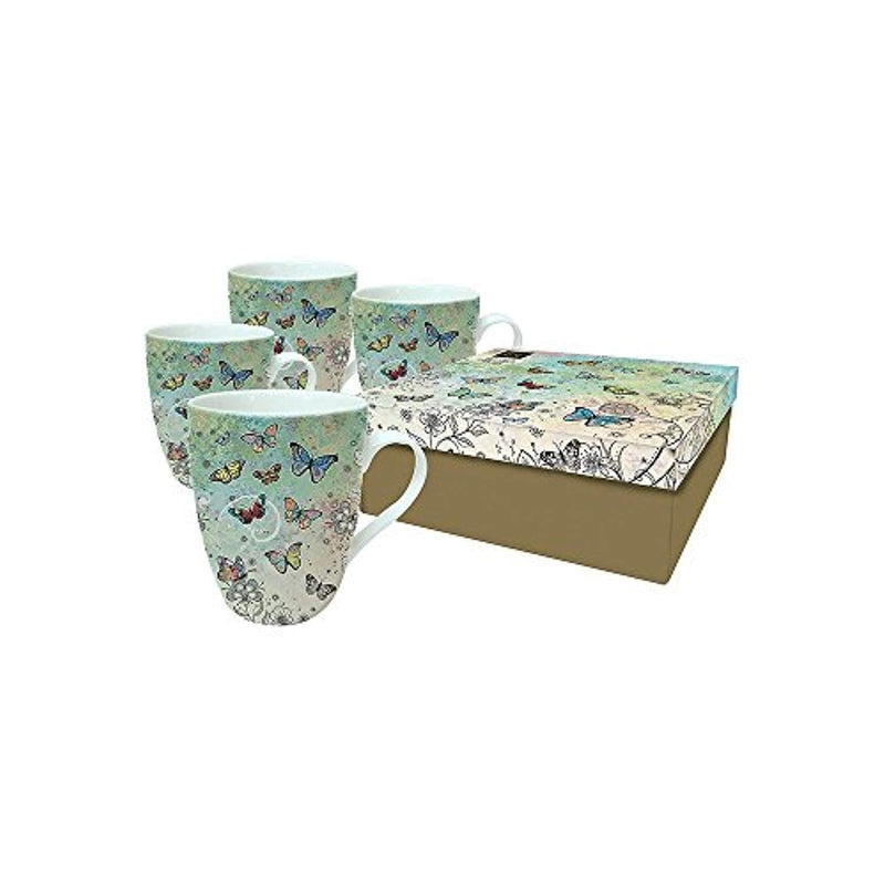 Fluttering Butterflies Ceramic Mug - Set of Four in a Gift Box