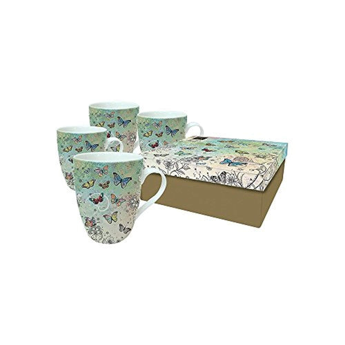 Fluttering Butterflies Ceramic Mug - Set of Four in a Gift Box
