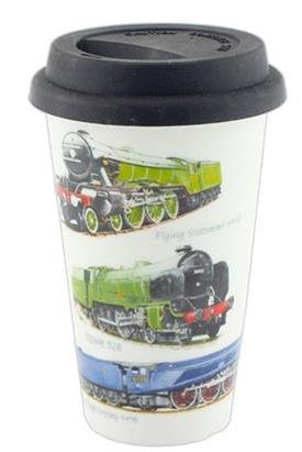 Mens Classic Trains Design Travel Mug with Silicone Lid