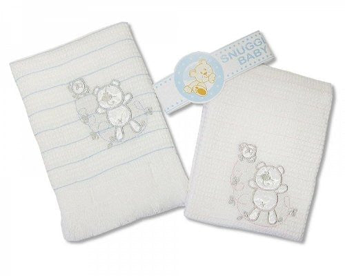 Baby Motif Shawl - Teddy - Colours: White/Pink and White/Sky
